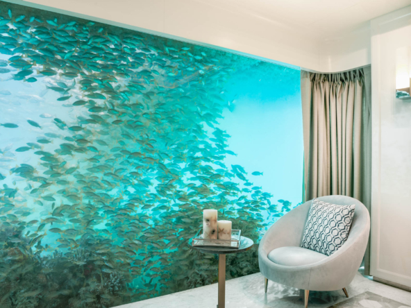 Floating Seahorse Aquarium in living room view High Resolution photo